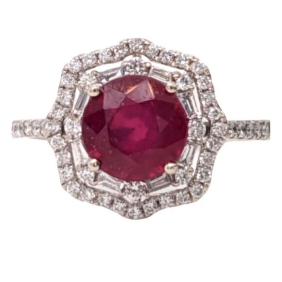 NWT 2.77ct genuine ruby with double halo diamonds in 14k white gold ring! - Picture 5 of 15